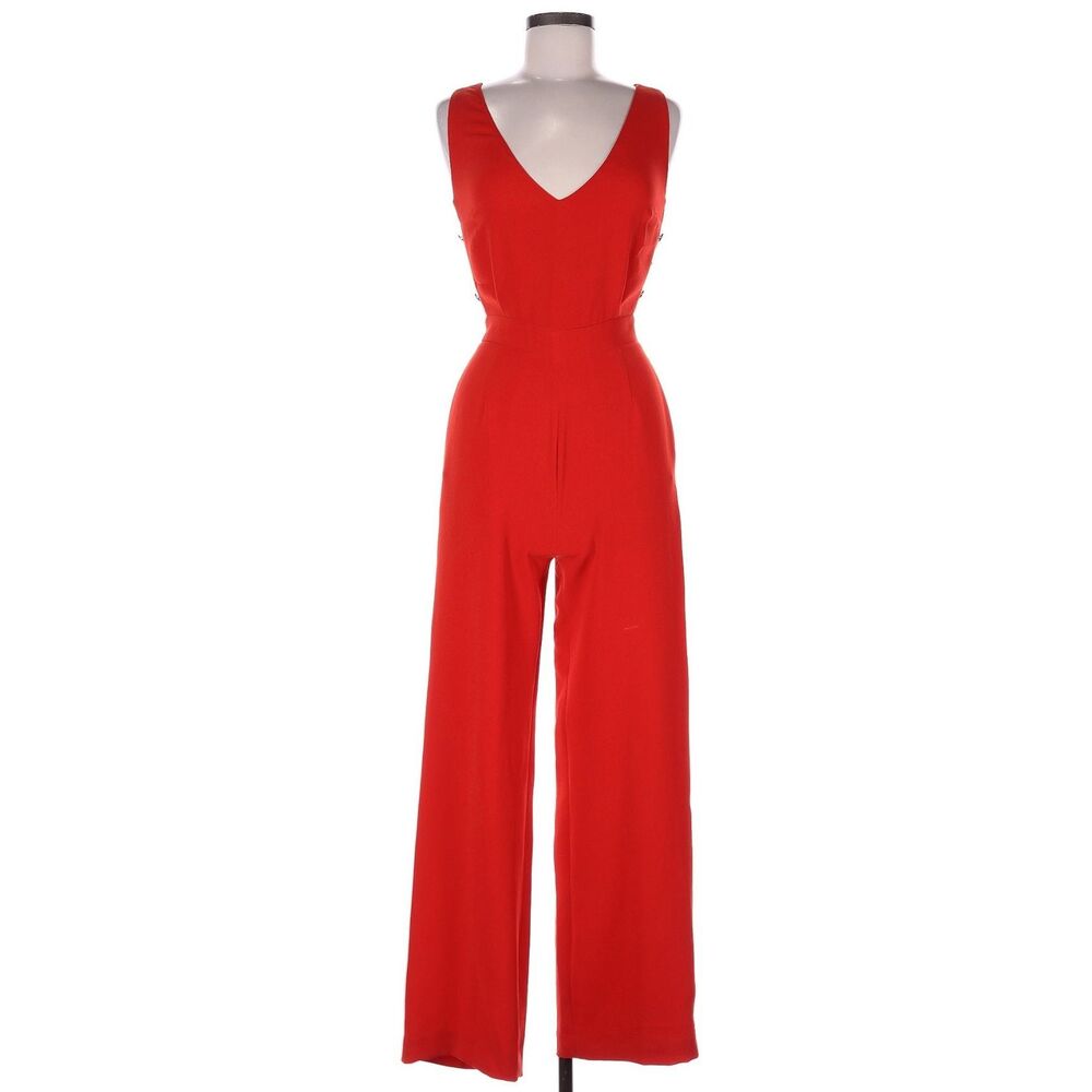 Sezane Red V-Neck Wide-Leg Jumpsuit